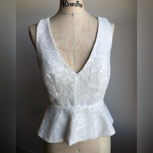 White Lace V Neck Tank with Peplum Size L